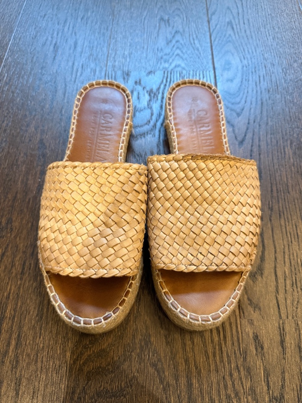 Woven Slide Sandals in Tan - Women's Slip-On